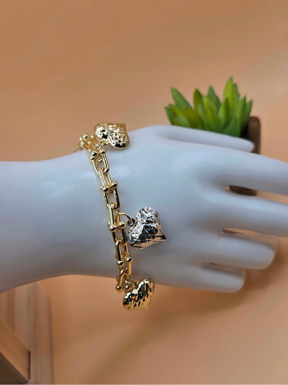 Gold plated and Silver Heart Charm Bracelet - Women Jewelry